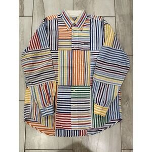 Faconnable Patchwork Multicolor A. Goldberg Sz L Button Down RARE Vintage Style